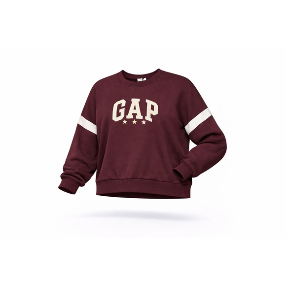 GAP Tops - GAP Women’s Cropped Sweatshirt Small Burgundy Maroon Varsity Logo Stars Crewneck